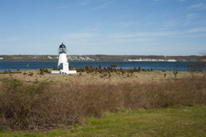 Prudence Island lighthouse lies only a few feet above sea level