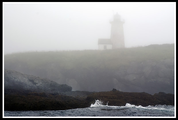 Libby Island lighthouse in the fog