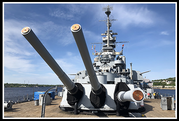 view of guns on battleship