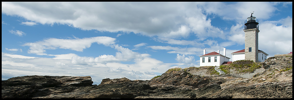 Beavertail lighthouse with unique rock formations