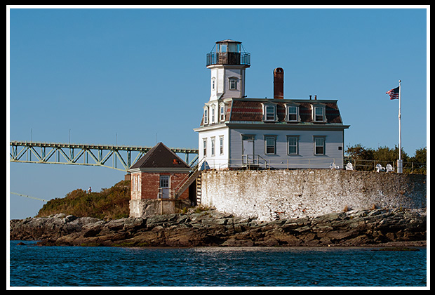 Rose Island light with brige behind