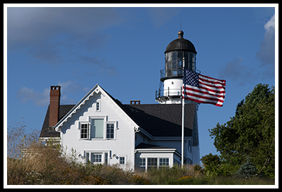 Cape Elizabeth Lighthouse with American Flag