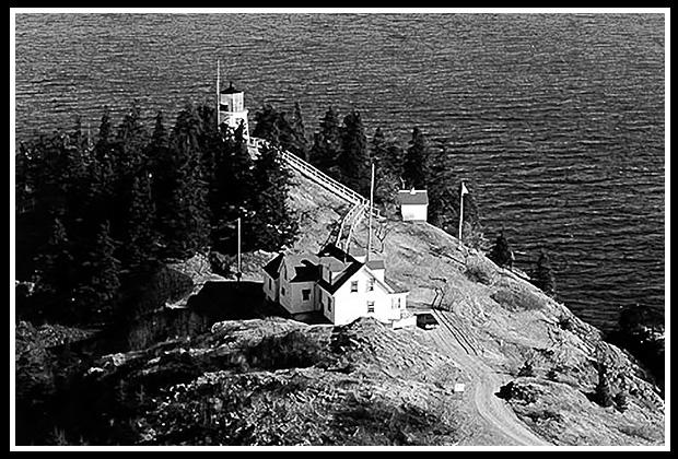 vintage image ariel view of Owls Head lighthouse