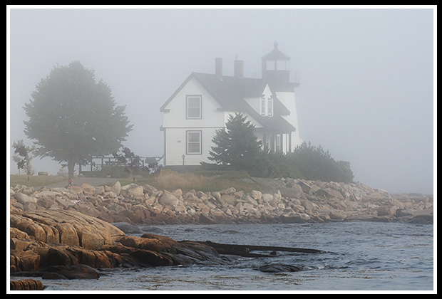 Prospect Harbor lighthouse in the fog