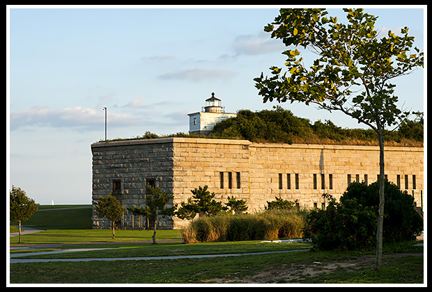 Clark's Point light on top of Fort Taber