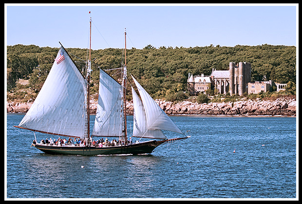 schooner Thomas Lannon passes by Hammond Castle