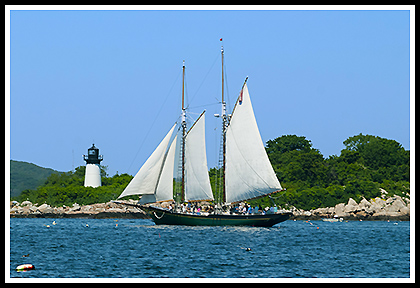 schooner passes Ten Pound Island light