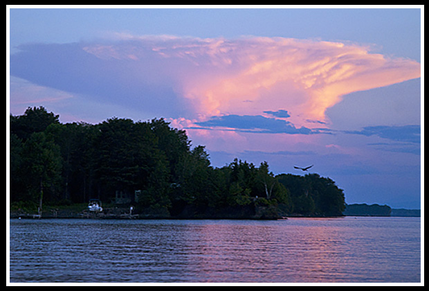 sunset over island on Lake Champlain