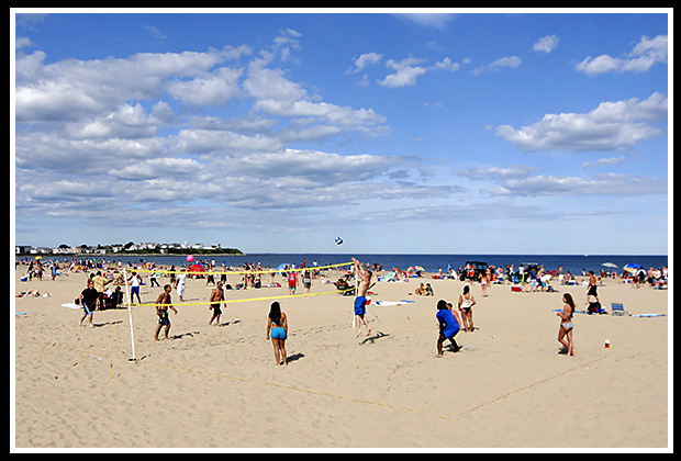 playing volleyball on Hampton Beach